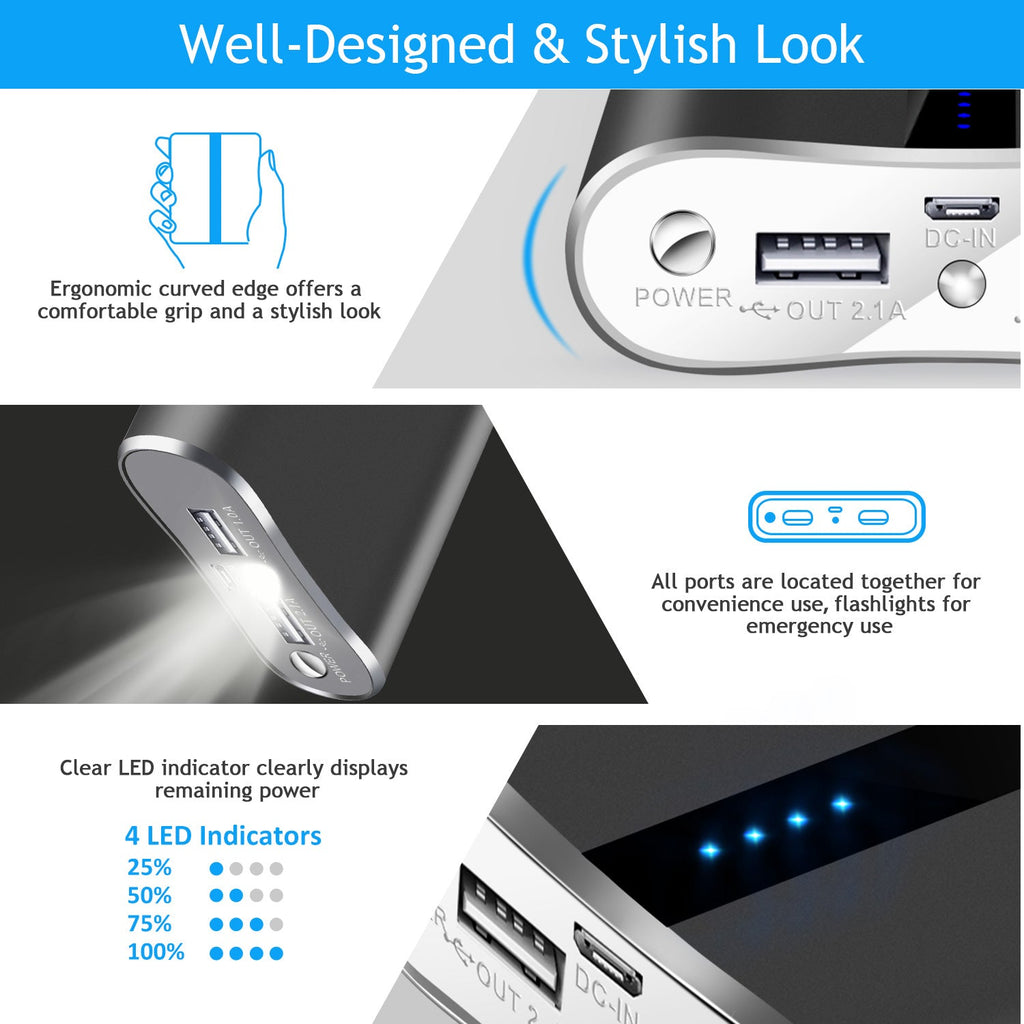 1Pc 12000mAh Portable Charger With Dual USB 3.1A Output Power Bank