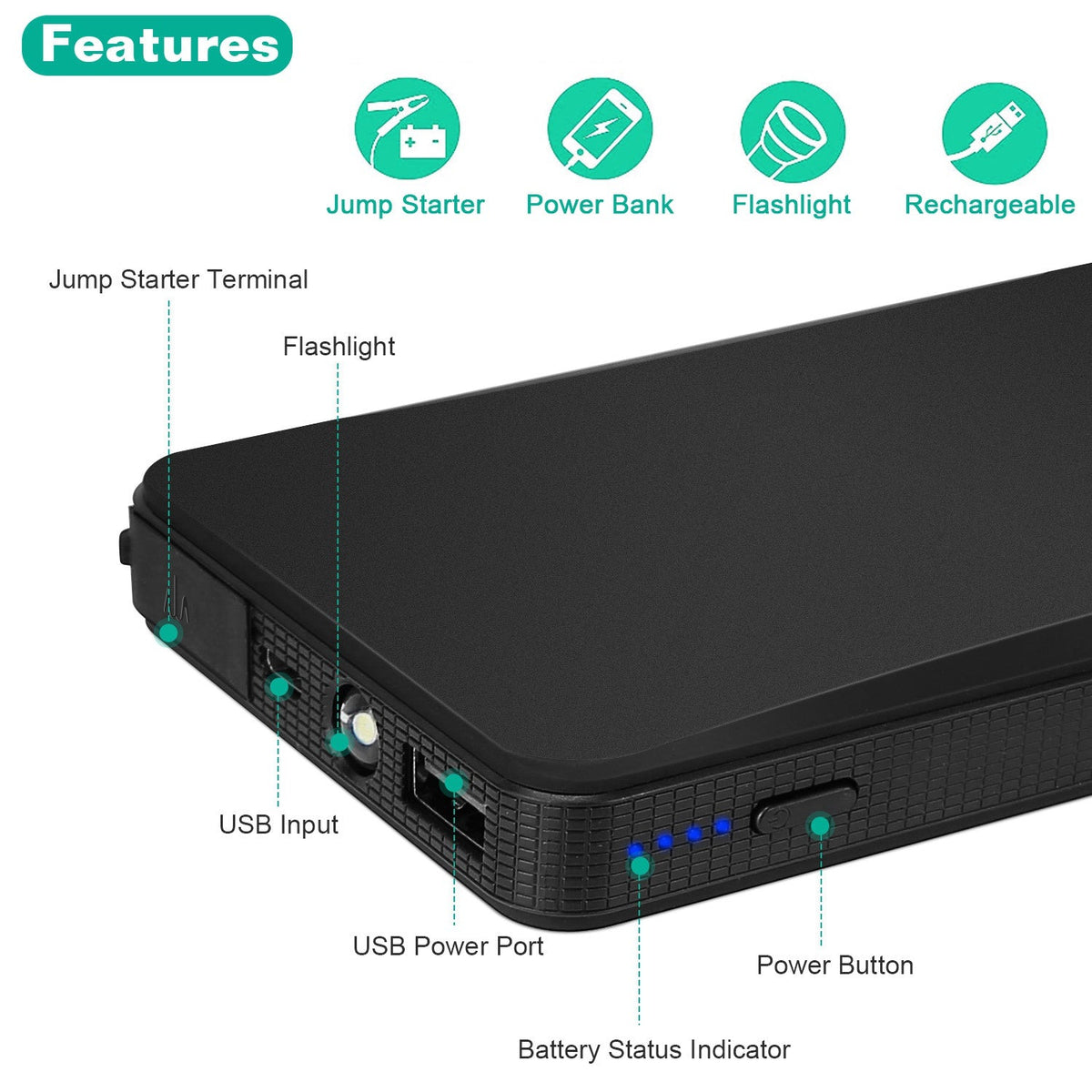 12V Car Jumper Starter 400A Peak 20000mAh Battery Charger Power Bank