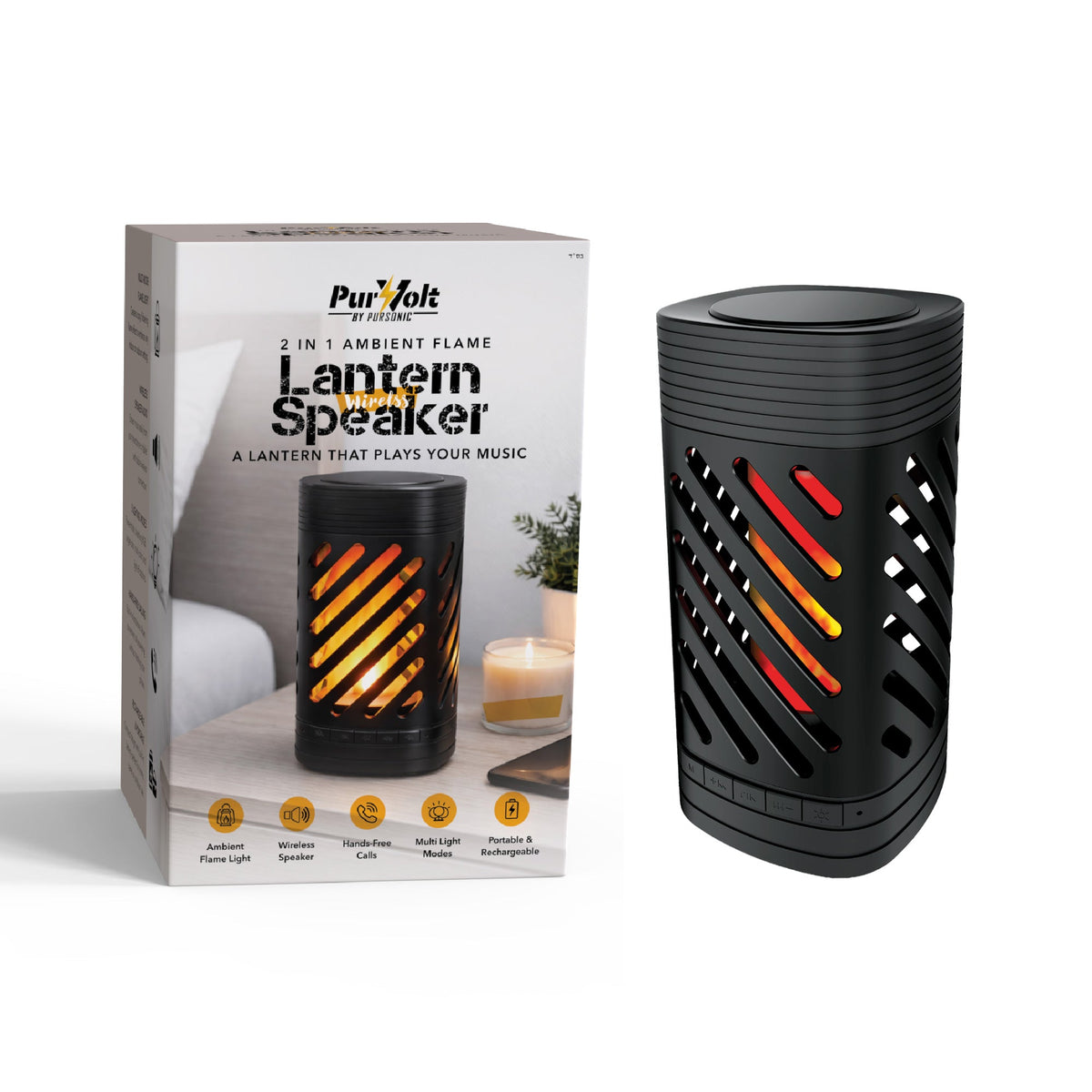 2-in-1 Ambient Flame Lantern Speaker & True Wireless Stereo Earbuds
