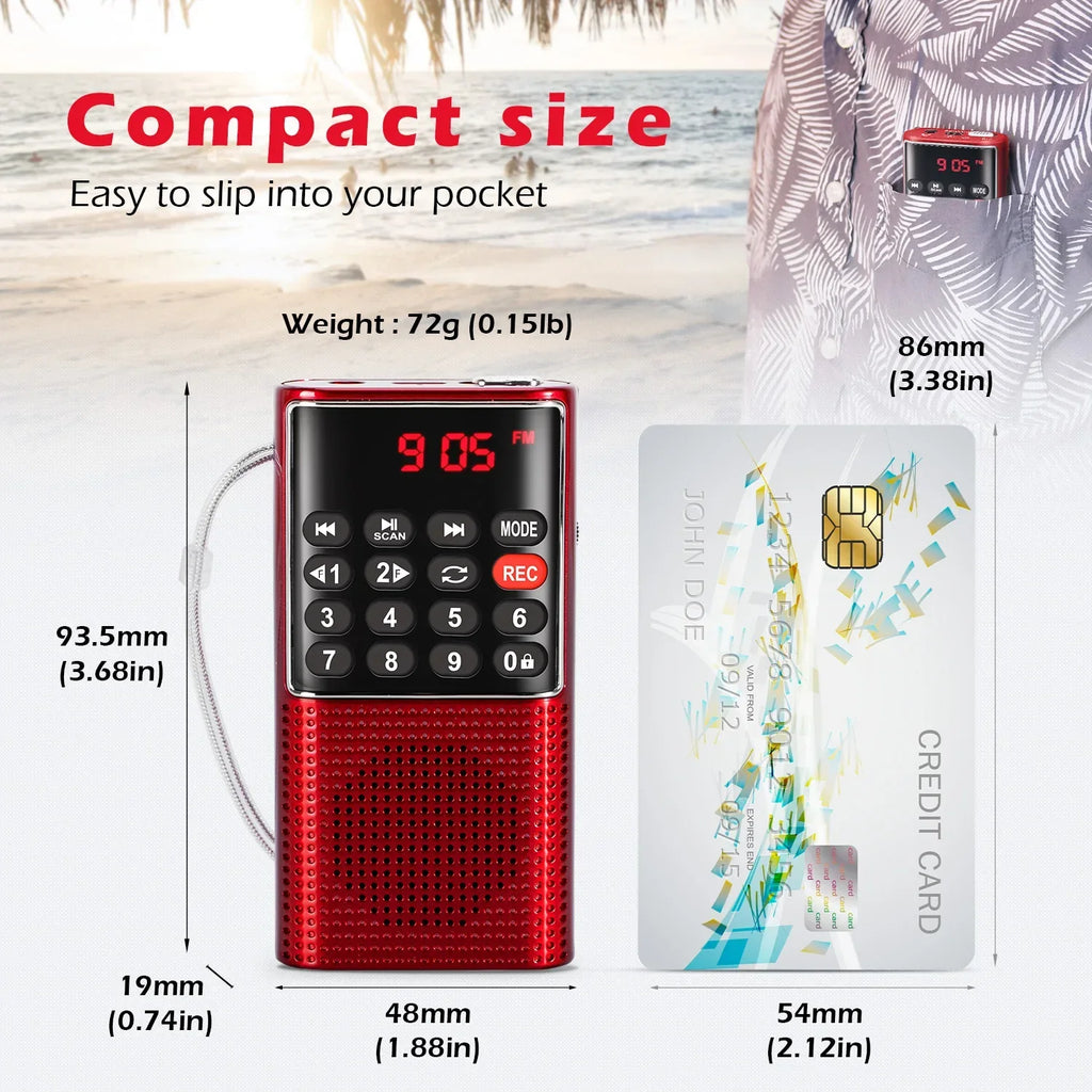 Mini Portable Pocket FM Radio Red