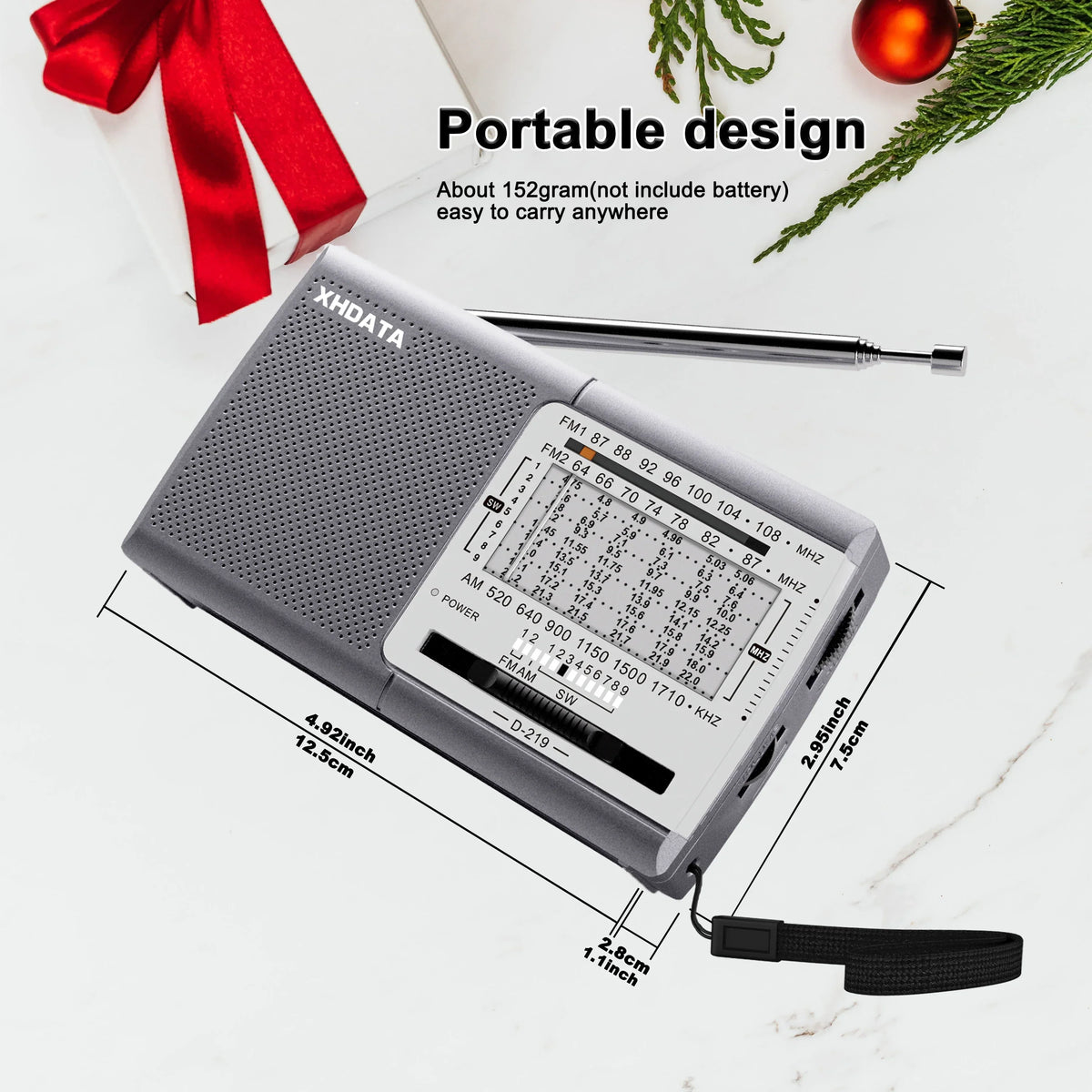 Portable Shortwave Radio Receiver Grey