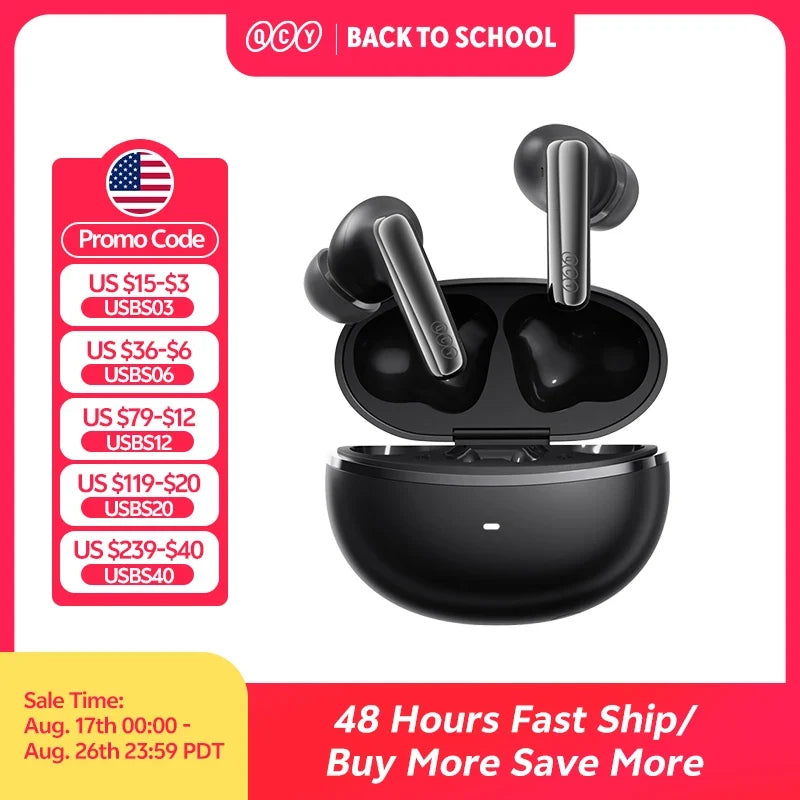QCY MeloBuds N70 Adaptive ANC Wireless Earbuds Bluetooth 6.0 LDAC Hi-Res Audio 6 Mics Wireless Charging Earphones 50Hrs IPX5