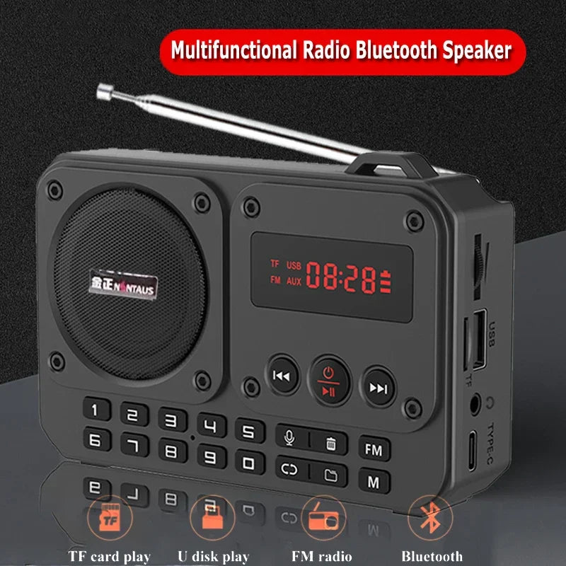 Mini Portable FM Radio Bluetooth Speaker Grey