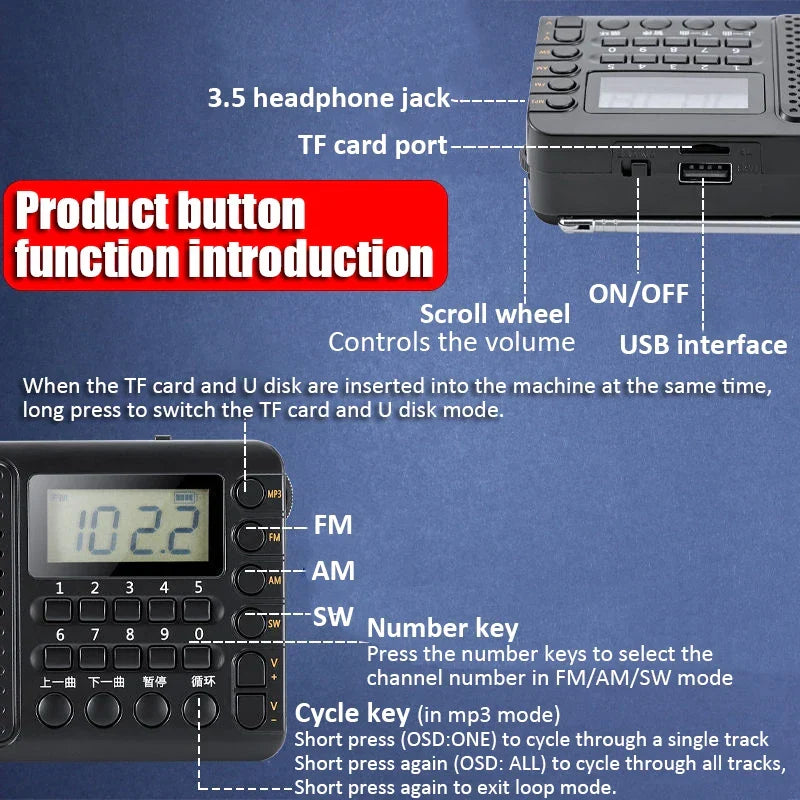 Full Band Portable Radio Receiver Black