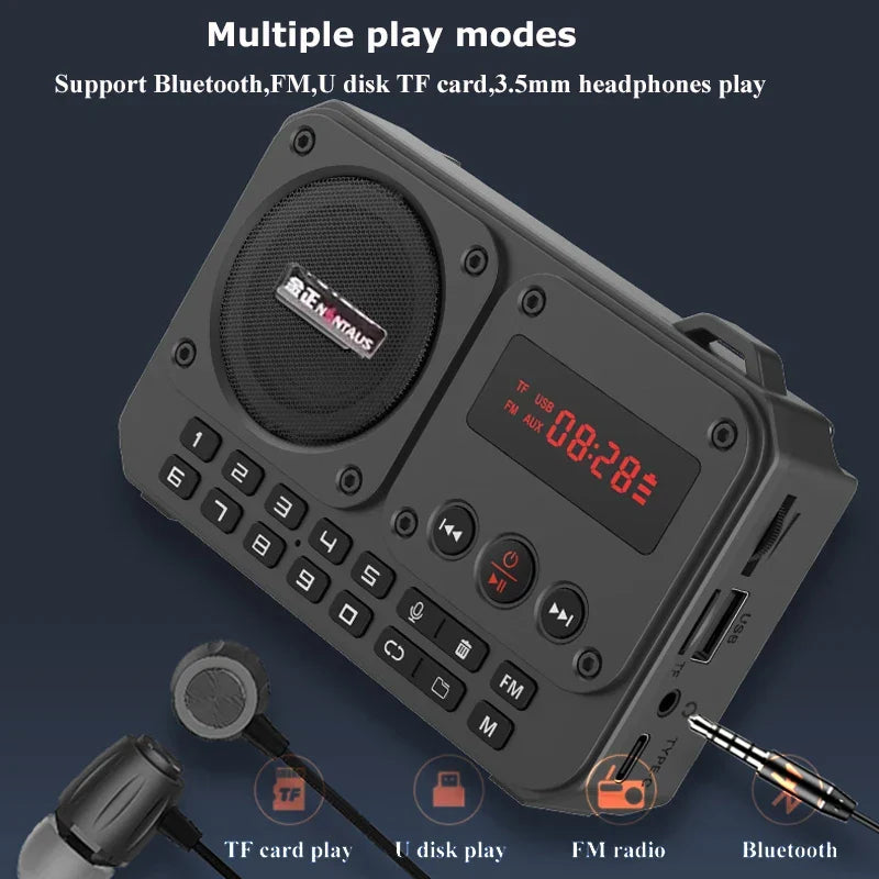 Mini Portable FM Radio Bluetooth Speaker Grey