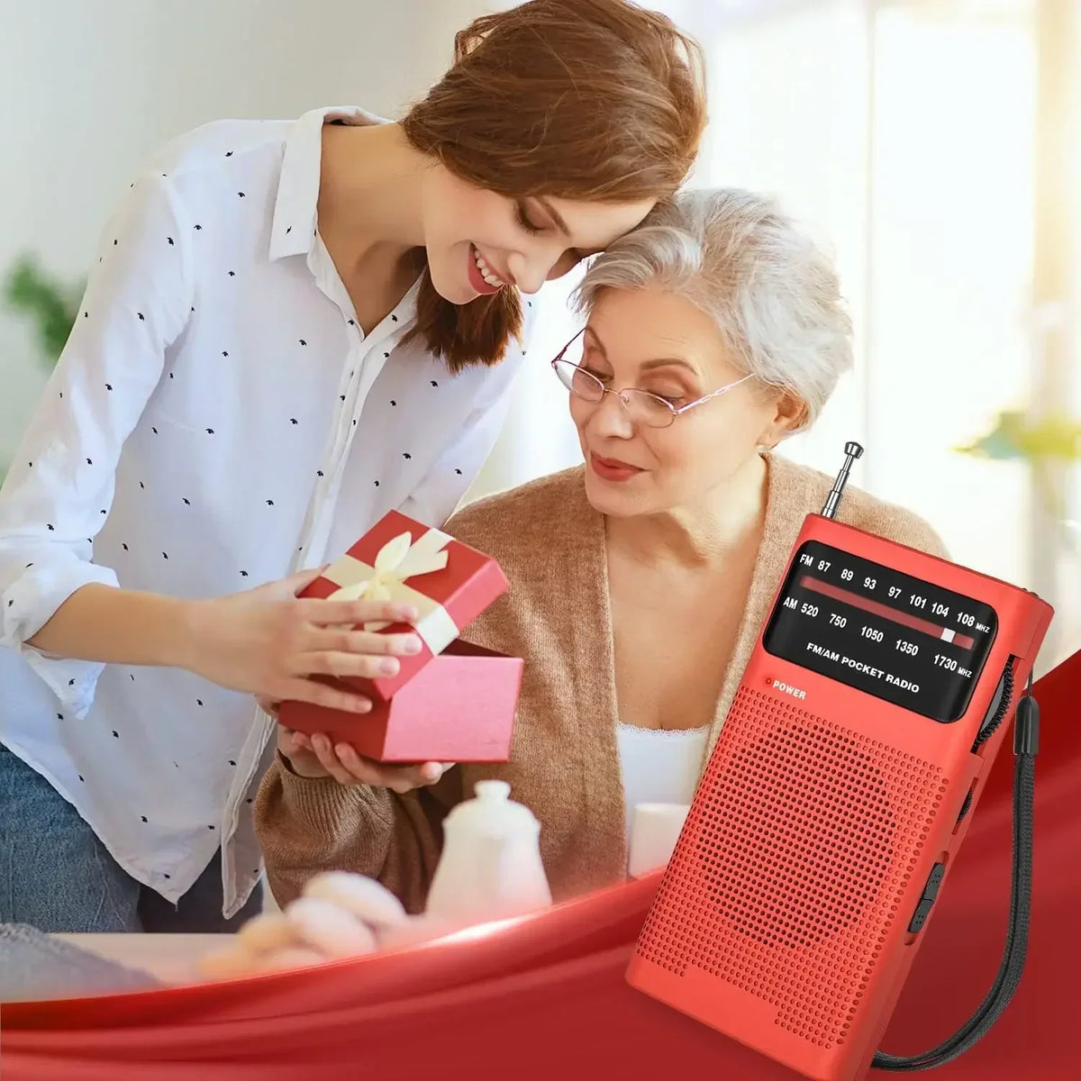 Mini Portable Analog Pocket Radio Red